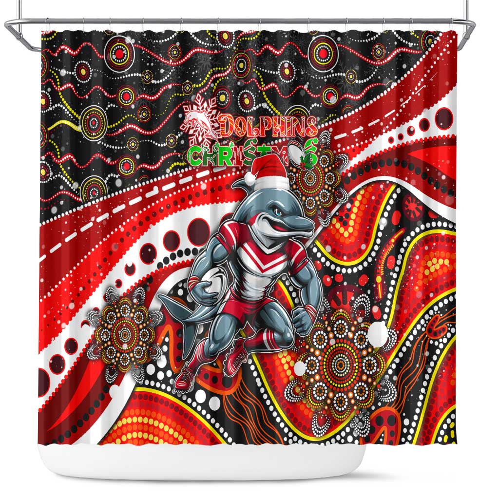 Merry Christmas Dolphins Shower Curtain Aboriginal Santa Rugby Mascot - Redcliffe