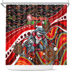 Merry Christmas Dolphins Shower Curtain Aboriginal Santa Rugby Mascot - Redcliffe