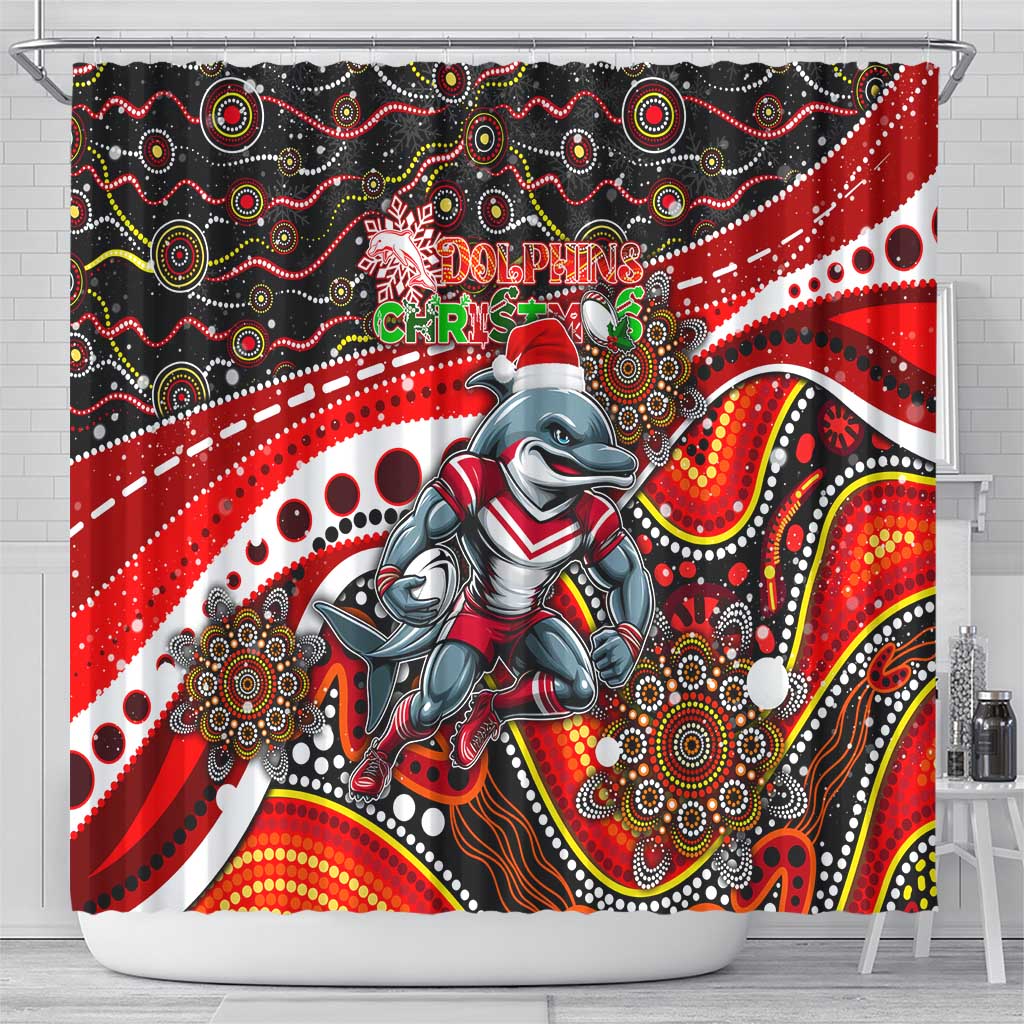 Merry Christmas Dolphins Shower Curtain Aboriginal Santa Rugby Mascot - Redcliffe
