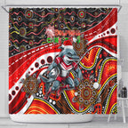 Merry Christmas Dolphins Shower Curtain Aboriginal Santa Rugby Mascot - Redcliffe