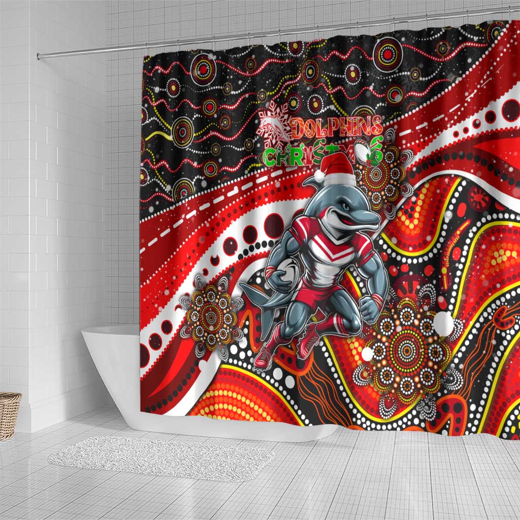 Merry Christmas Dolphins Shower Curtain Aboriginal Santa Rugby Mascot - Redcliffe