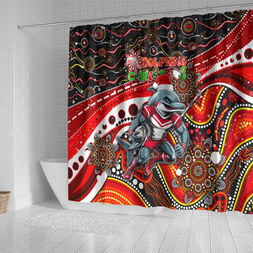Merry Christmas Dolphins Shower Curtain Aboriginal Santa Rugby Mascot - Redcliffe
