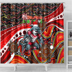 Merry Christmas Dolphins Shower Curtain Aboriginal Santa Rugby Mascot - Redcliffe
