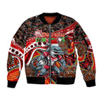 Merry Christmas Dolphins Sleeve Zip Bomber Jacket Aboriginal Santa Rugby Mascot - Redcliffe