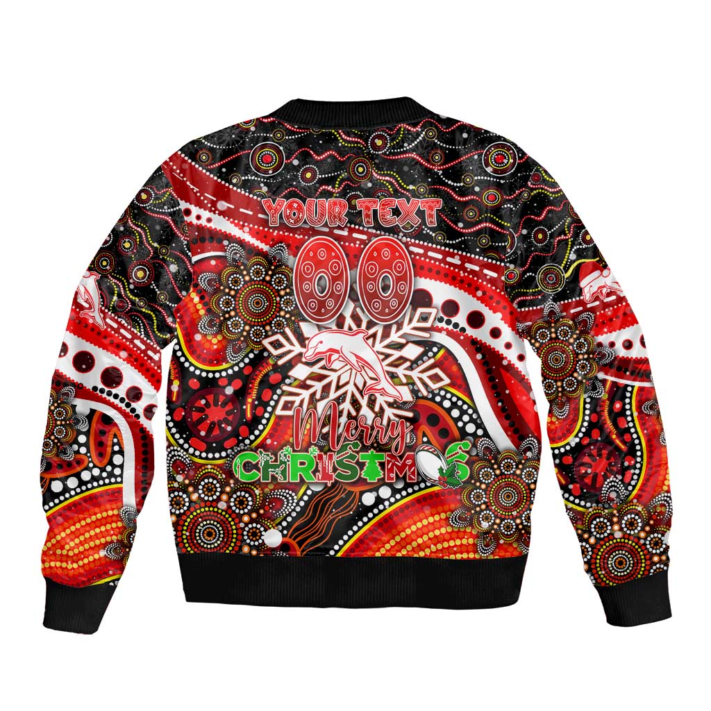 Merry Christmas Dolphins Sleeve Zip Bomber Jacket Aboriginal Santa Rugby Mascot - Redcliffe