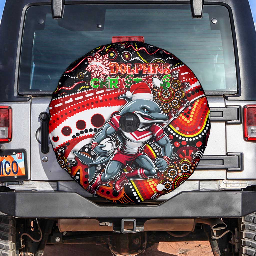 Merry Christmas Dolphins Spare Tire Cover Aboriginal Santa Rugby Mascot - Redcliffe