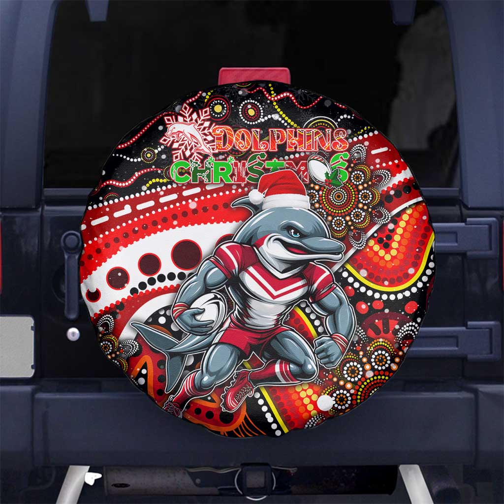 Merry Christmas Dolphins Spare Tire Cover Aboriginal Santa Rugby Mascot - Redcliffe