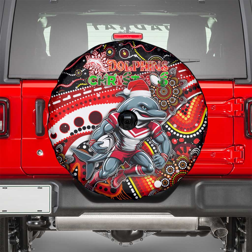 Merry Christmas Dolphins Spare Tire Cover Aboriginal Santa Rugby Mascot - Redcliffe