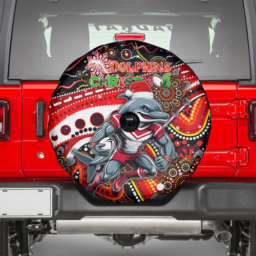 Merry Christmas Dolphins Spare Tire Cover Aboriginal Santa Rugby Mascot - Redcliffe
