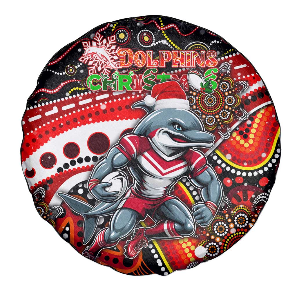 Merry Christmas Dolphins Spare Tire Cover Aboriginal Santa Rugby Mascot - Redcliffe