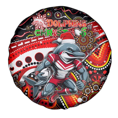 Merry Christmas Dolphins Spare Tire Cover Aboriginal Santa Rugby Mascot - Redcliffe