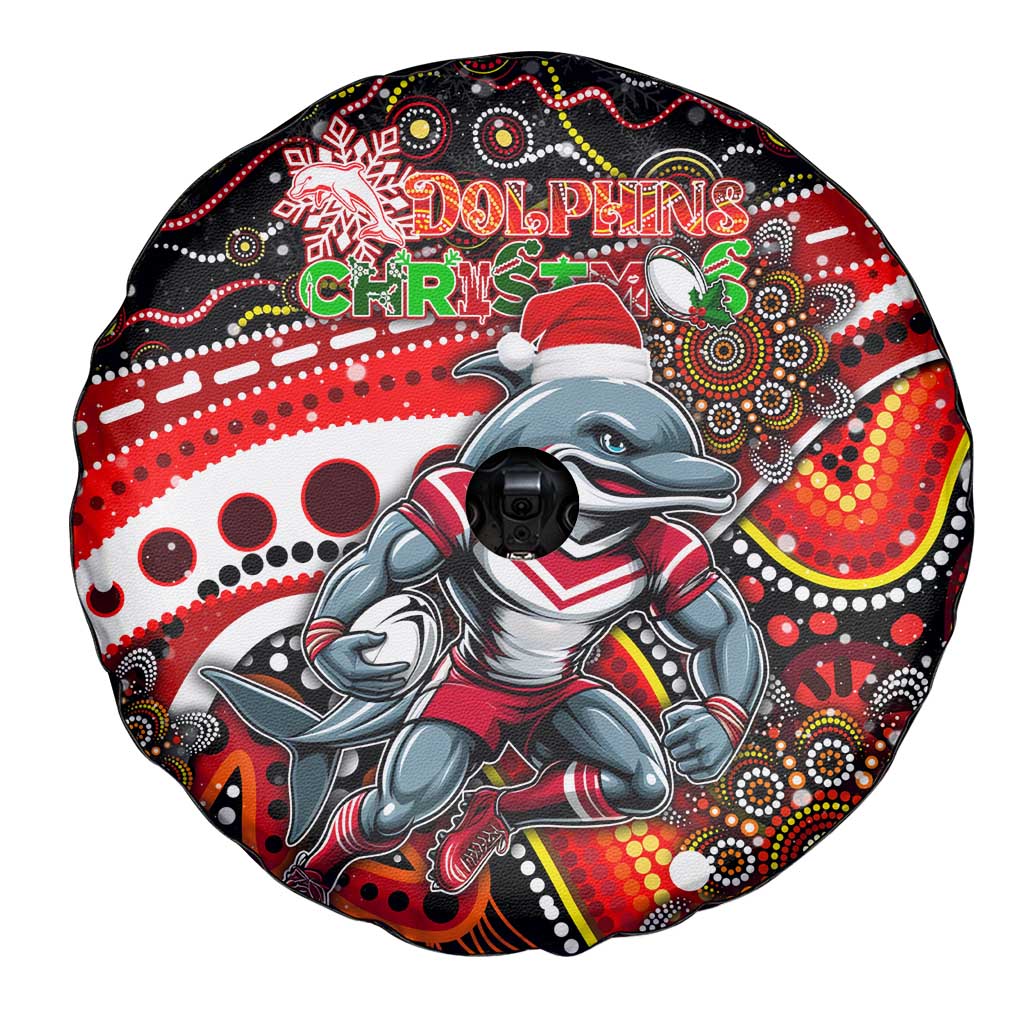 Merry Christmas Dolphins Spare Tire Cover Aboriginal Santa Rugby Mascot - Redcliffe