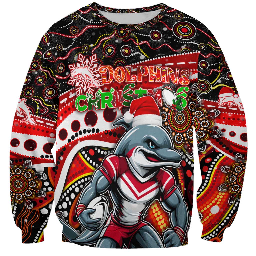 Merry Christmas Dolphins Sweatshirt Aboriginal Santa Rugby Mascot - Redcliffe