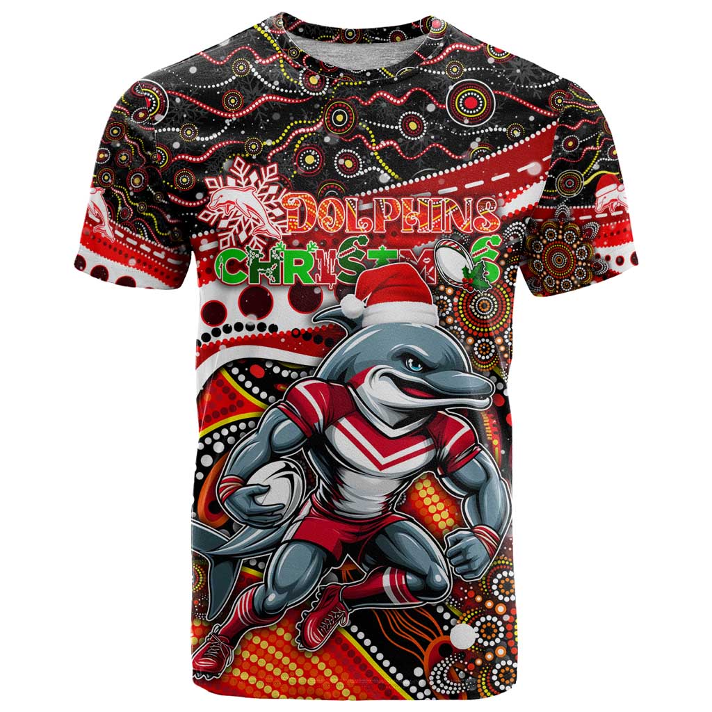 Merry Christmas Dolphins T Shirt Aboriginal Santa Rugby Mascot - Redcliffe