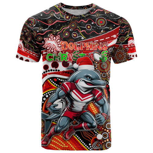 Merry Christmas Dolphins T Shirt Aboriginal Santa Rugby Mascot - Redcliffe