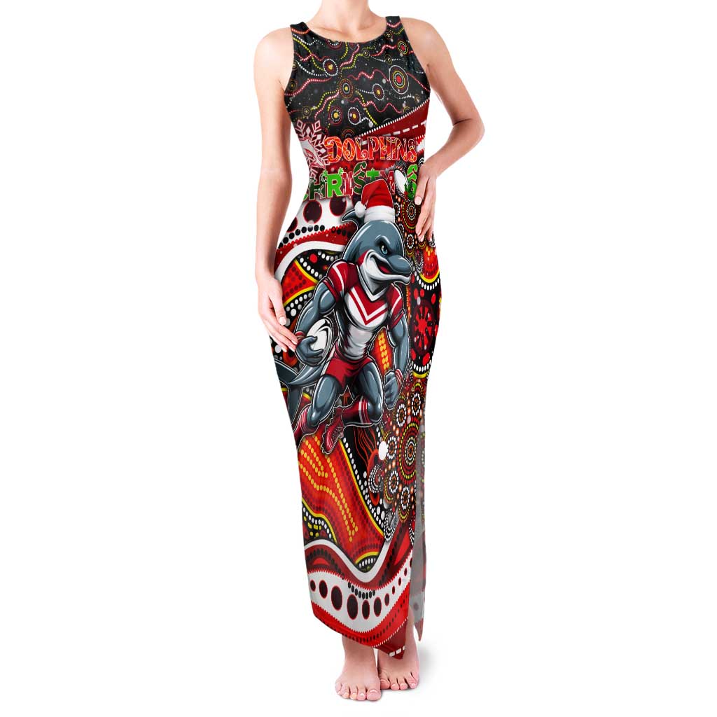 Merry Christmas Dolphins Tank Maxi Dress Aboriginal Santa Rugby Mascot - Redcliffe