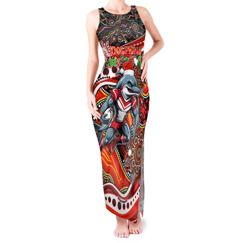 Merry Christmas Dolphins Tank Maxi Dress Aboriginal Santa Rugby Mascot - Redcliffe