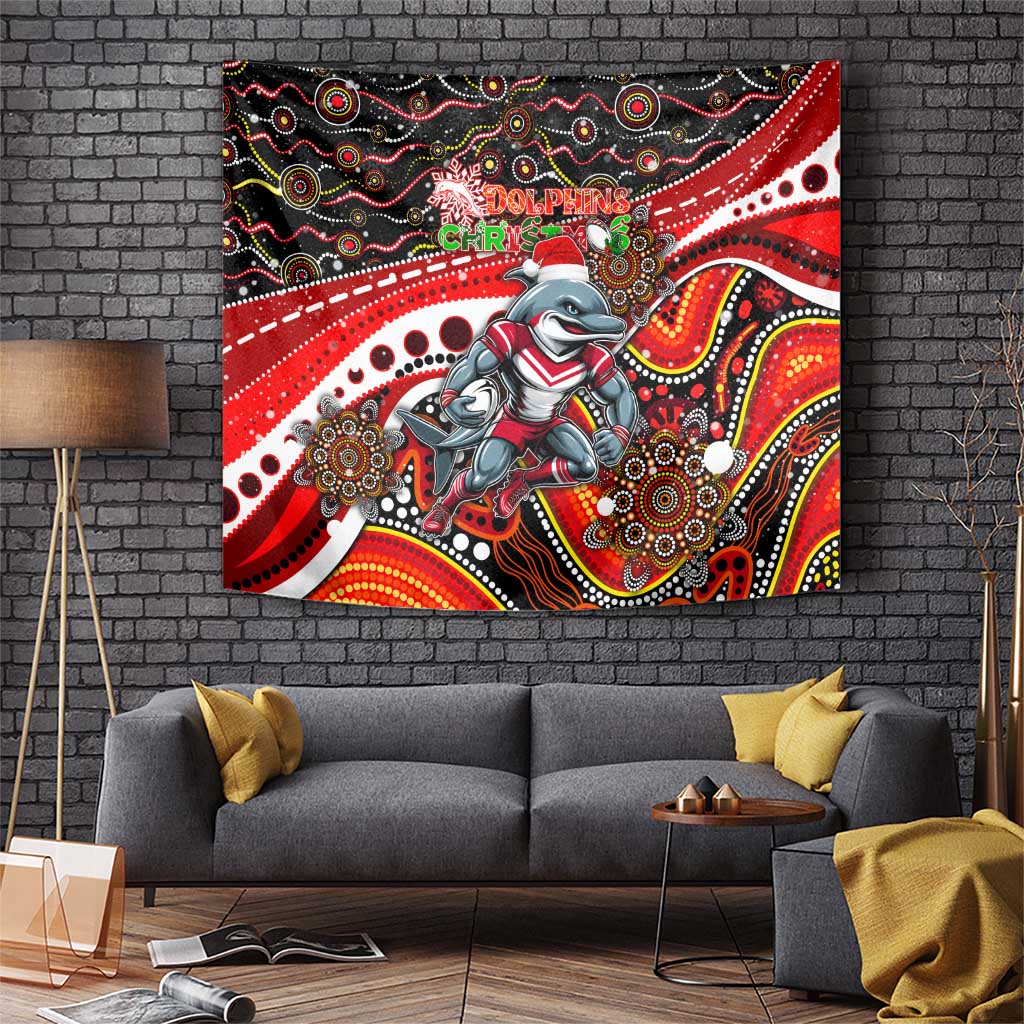 Merry Christmas Dolphins Tapestry Aboriginal Santa Rugby Mascot - Redcliffe
