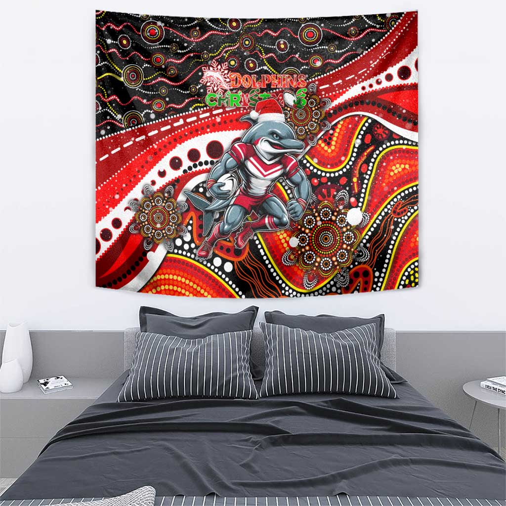 Merry Christmas Dolphins Tapestry Aboriginal Santa Rugby Mascot - Redcliffe