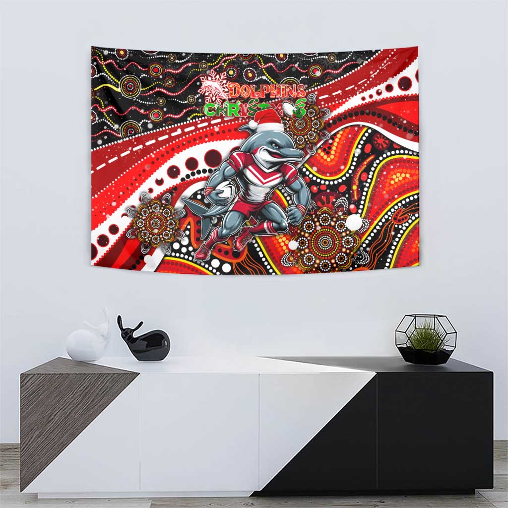 Merry Christmas Dolphins Tapestry Aboriginal Santa Rugby Mascot - Redcliffe