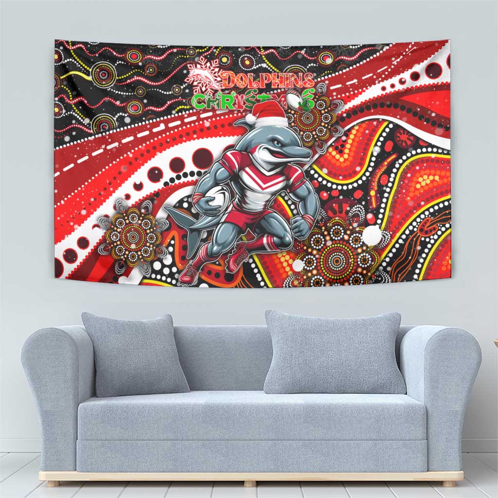 Merry Christmas Dolphins Tapestry Aboriginal Santa Rugby Mascot - Redcliffe