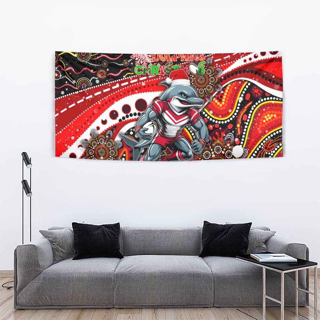 Merry Christmas Dolphins Tapestry Aboriginal Santa Rugby Mascot - Redcliffe