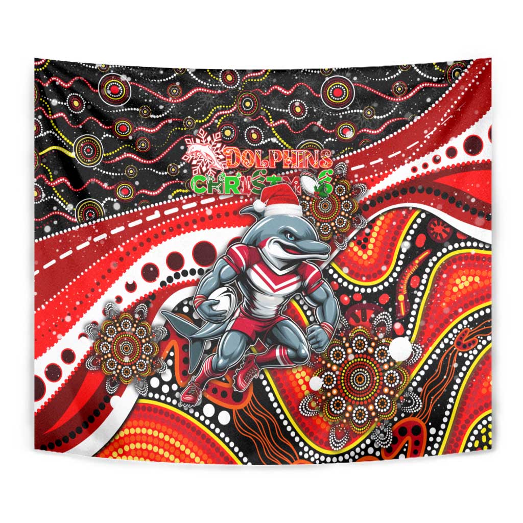 Merry Christmas Dolphins Tapestry Aboriginal Santa Rugby Mascot - Redcliffe