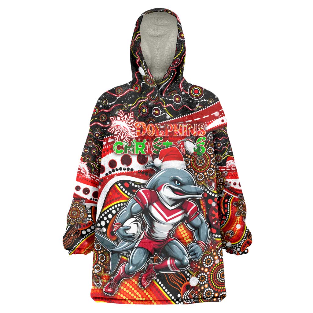Merry Christmas Dolphins Wearable Blanket Hoodie Aboriginal Santa Rugby Mascot - Redcliffe