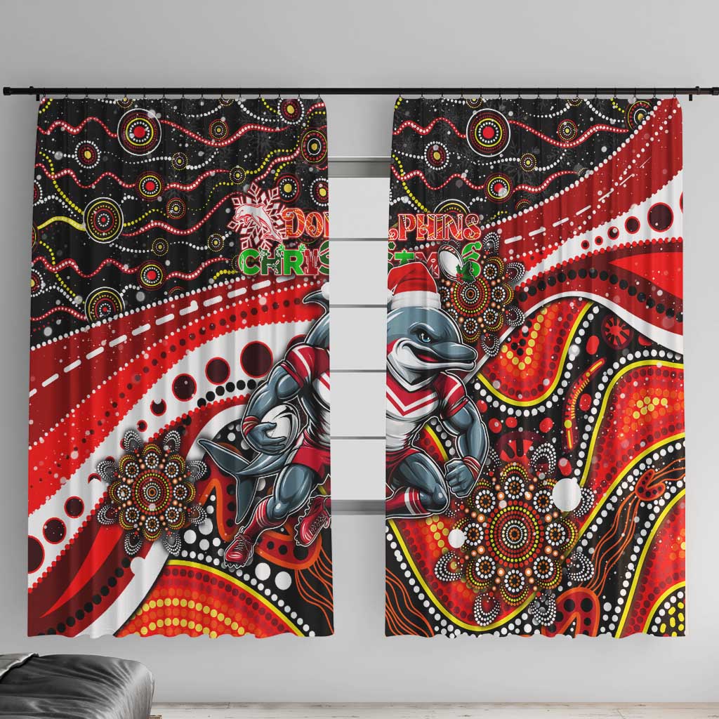 Merry Christmas Dolphins Window Curtain Aboriginal Santa Rugby Mascot - Redcliffe