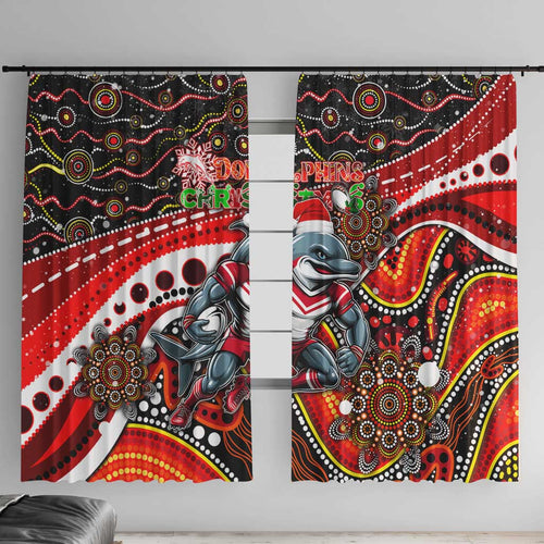 Merry Christmas Dolphins Window Curtain Aboriginal Santa Rugby Mascot - Redcliffe