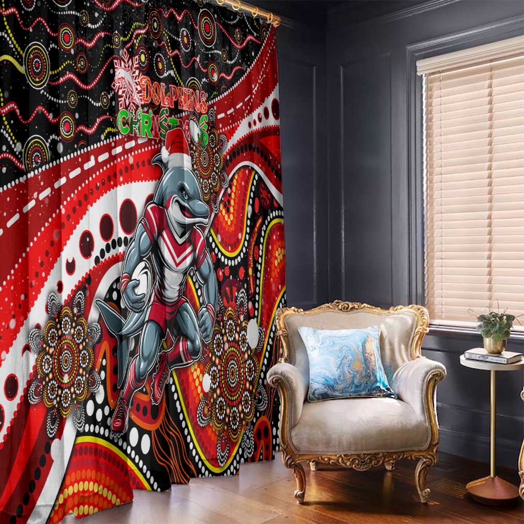 Merry Christmas Dolphins Window Curtain Aboriginal Santa Rugby Mascot - Redcliffe