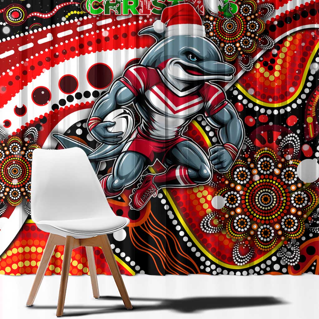 Merry Christmas Dolphins Window Curtain Aboriginal Santa Rugby Mascot - Redcliffe