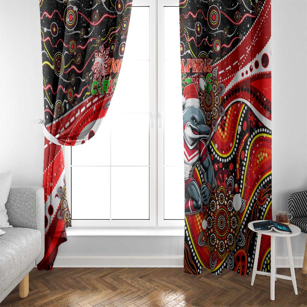Merry Christmas Dolphins Window Curtain Aboriginal Santa Rugby Mascot - Redcliffe