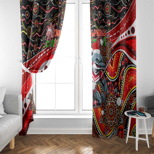 Merry Christmas Dolphins Window Curtain Aboriginal Santa Rugby Mascot - Redcliffe