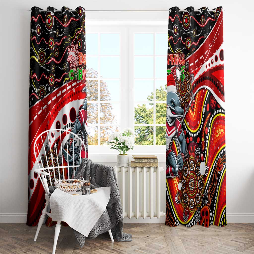 Merry Christmas Dolphins Window Curtain Aboriginal Santa Rugby Mascot - Redcliffe
