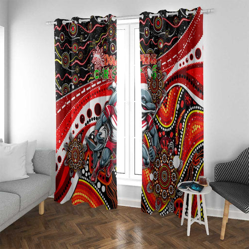 Merry Christmas Dolphins Window Curtain Aboriginal Santa Rugby Mascot - Redcliffe