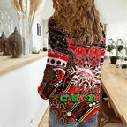 Merry Christmas Dolphins Women Casual Shirt Aboriginal Santa Rugby Mascot - Redcliffe