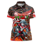 Merry Christmas Dolphins Women Polo Shirt Aboriginal Santa Rugby Mascot - Redcliffe