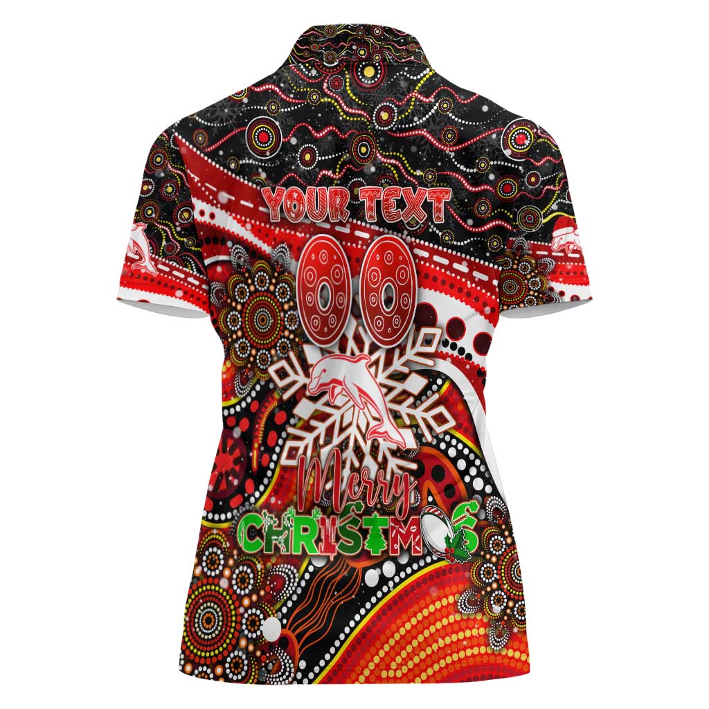 Merry Christmas Dolphins Women Polo Shirt Aboriginal Santa Rugby Mascot - Redcliffe