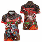 Merry Christmas Dolphins Women Polo Shirt Aboriginal Santa Rugby Mascot - Redcliffe