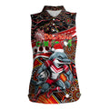 Merry Christmas Dolphins Women Sleeveless Polo Shirt Aboriginal Santa Rugby Mascot - Redcliffe