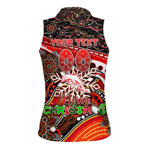 Merry Christmas Dolphins Women Sleeveless Polo Shirt Aboriginal Santa Rugby Mascot - Redcliffe