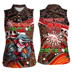 Merry Christmas Dolphins Women Sleeveless Polo Shirt Aboriginal Santa Rugby Mascot - Redcliffe