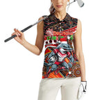 Merry Christmas Dolphins Women Sleeveless Polo Shirt Aboriginal Santa Rugby Mascot - Redcliffe