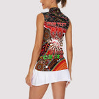 Merry Christmas Dolphins Women Sleeveless Polo Shirt Aboriginal Santa Rugby Mascot - Redcliffe