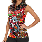 Merry Christmas Dolphins Women Sleeveless Polo Shirt Aboriginal Santa Rugby Mascot - Redcliffe