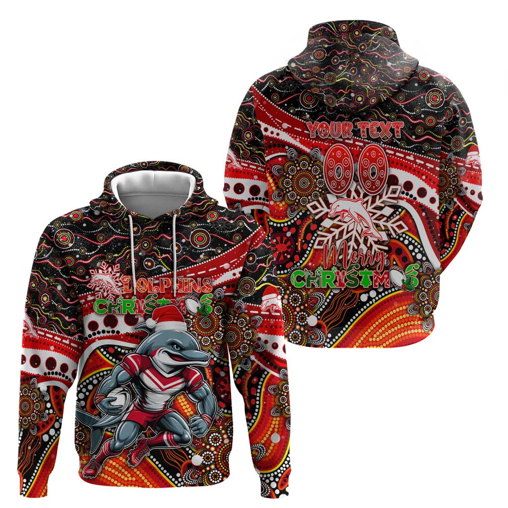 Merry Christmas Dolphins Zip Hoodie Aboriginal Santa Rugby Mascot - Redcliffe