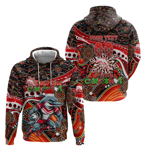 Merry Christmas Dolphins Zip Hoodie Aboriginal Santa Rugby Mascot - Redcliffe