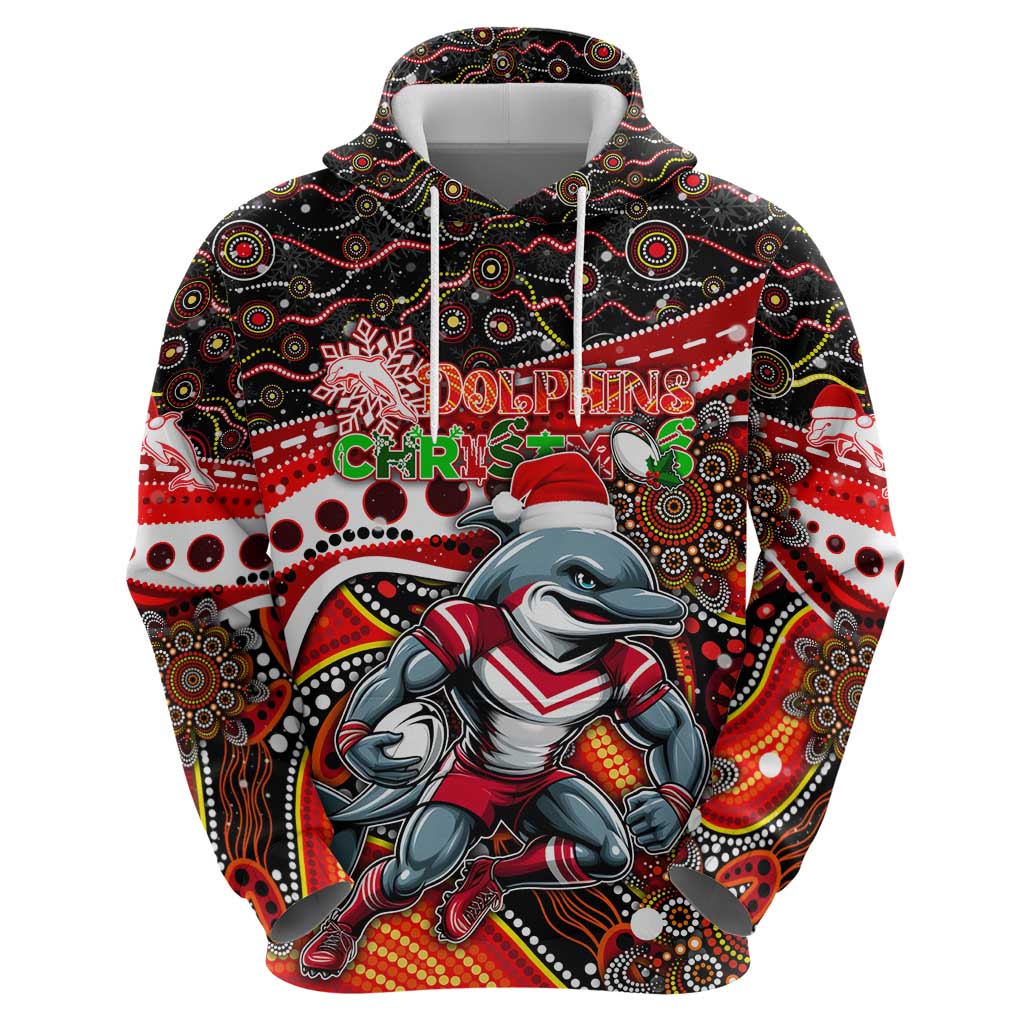 Merry Christmas Dolphins Zip Hoodie Aboriginal Santa Rugby Mascot - Redcliffe