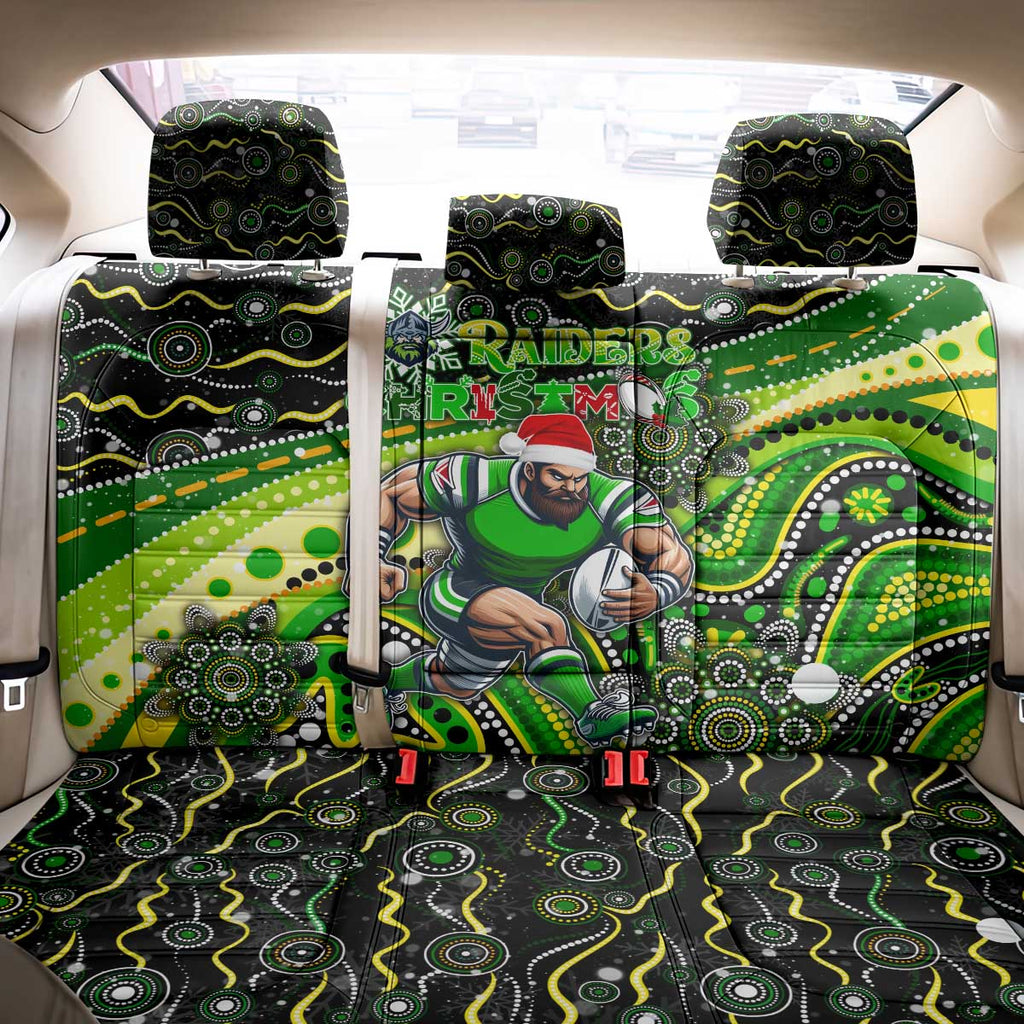 Merry Christmas Raiders Back Car Seat Cover Aboriginal Santa Rugby Mascot - Canberra
